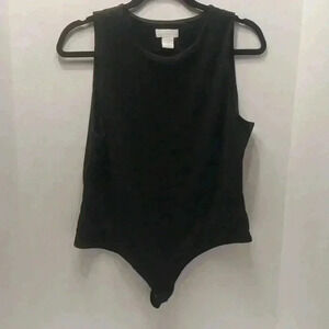 House Of Harlow 196O Black Ribbed Thong Bodysuit Size XL